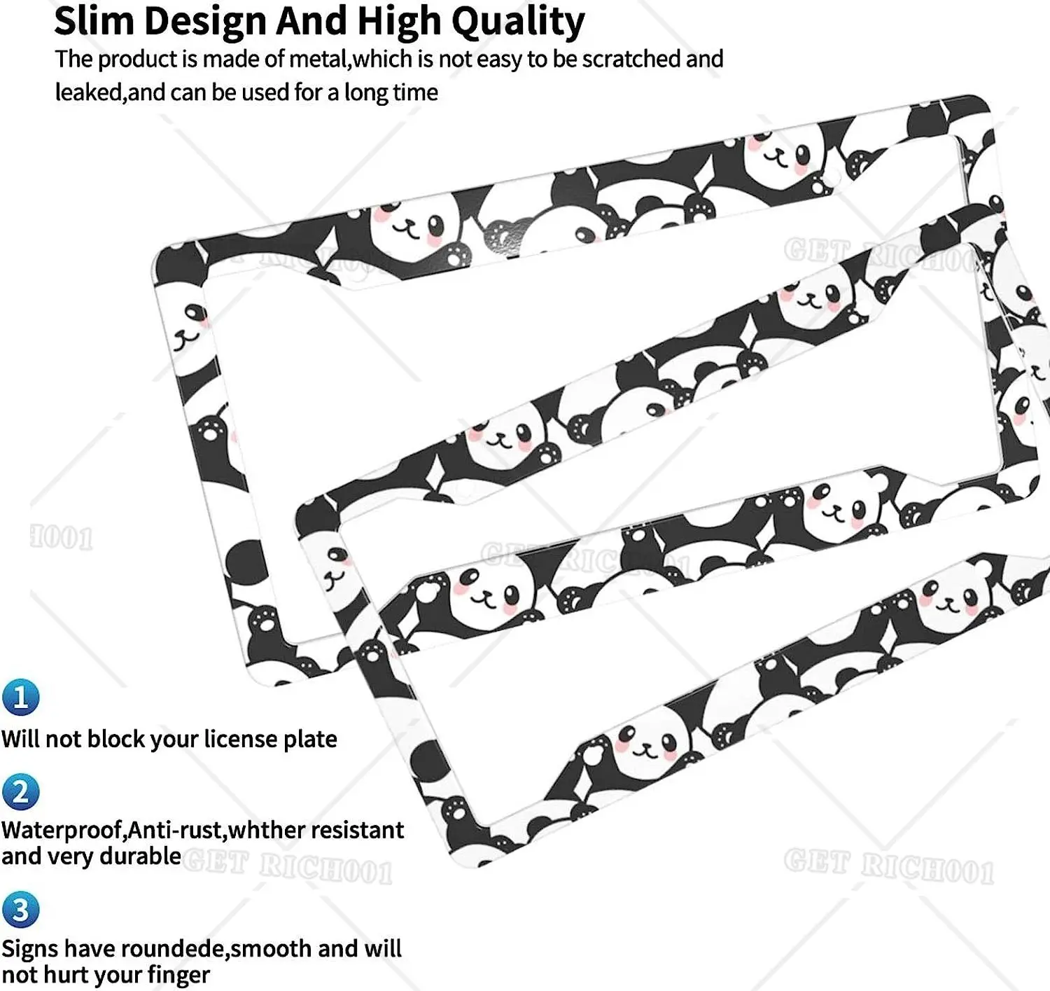 2Pack Car License Plate Frames Cute Baby Panda Lovely Bear Animals Aluminum Car Accessories with 4 Holes and Screws 12x6in