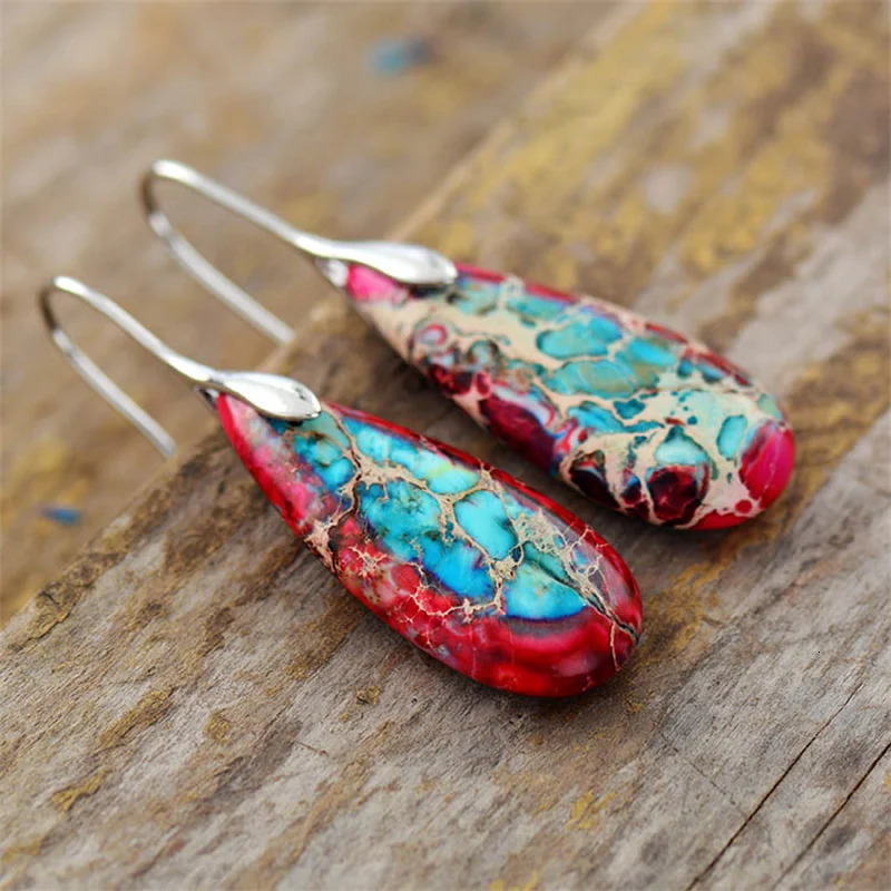 Natural Orange Empire Jasper Stone Pendant Earrings for Women Bohemian Emperor Stone Earrings Jewelry Gifts 241031