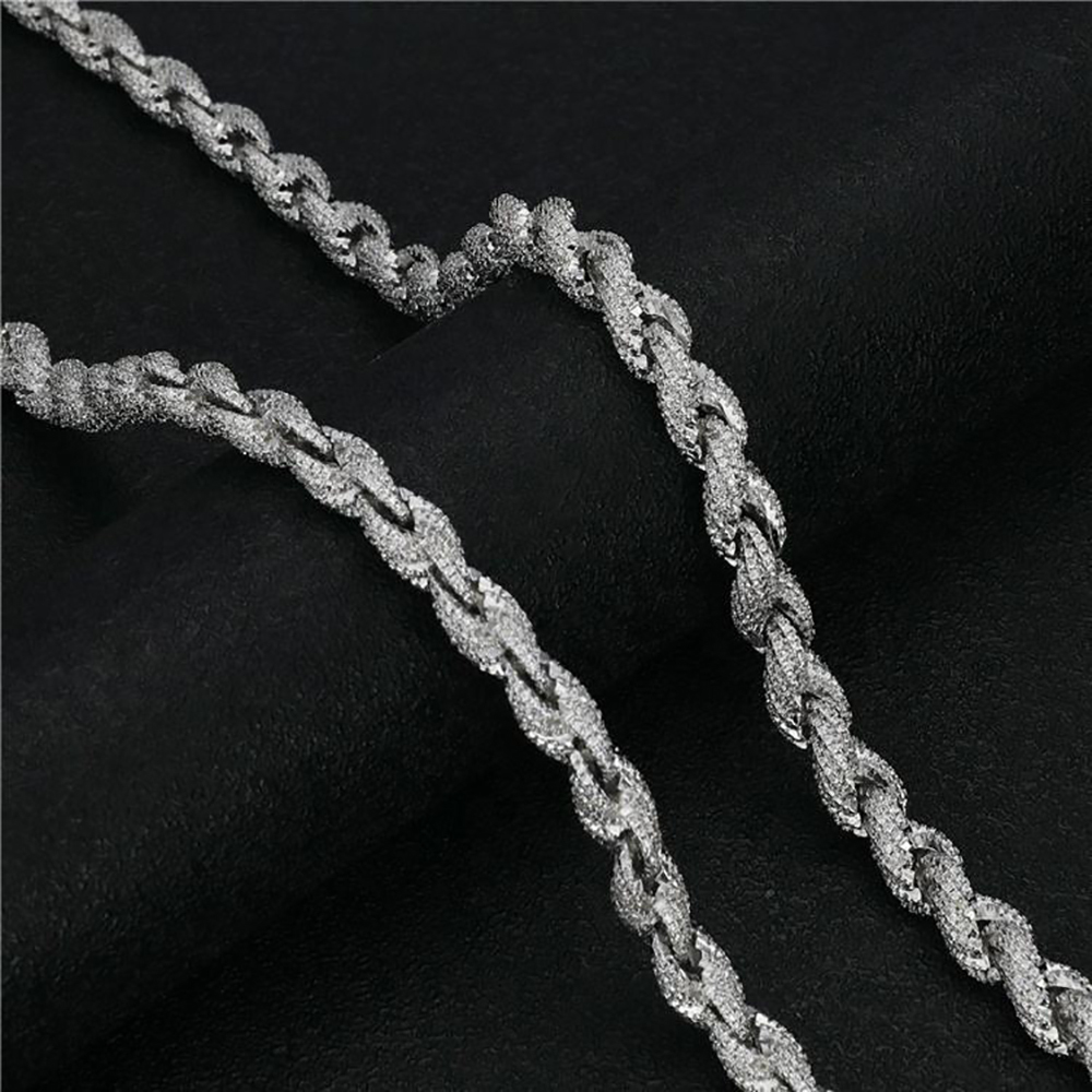 Full Iced Out Hip Hop Jewelry Moissanite Rope Chain Necklace Sterling Silver 12mm Twisted Diamond Rope Chain