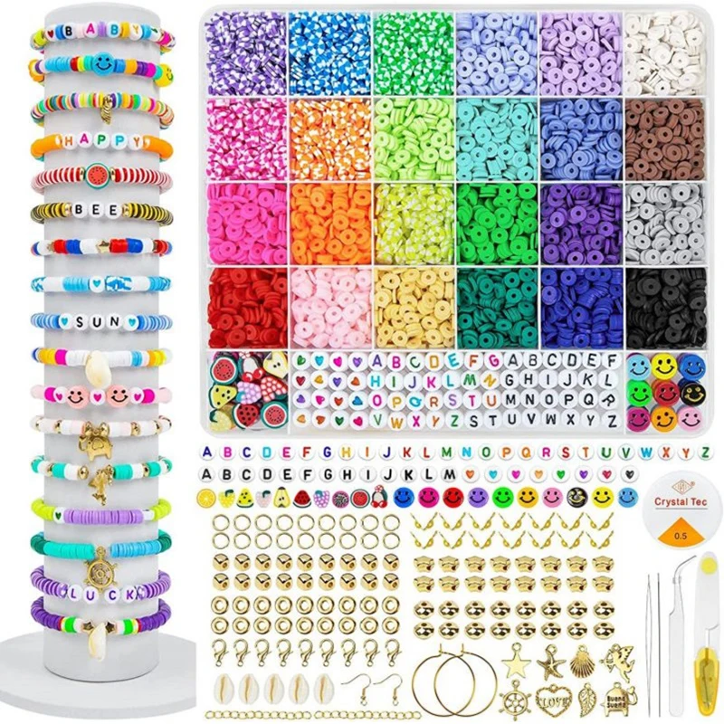 6MM Clay Beads Set Various Styles Colored Flat Chip Clay Beads Kit For Bracelet Necklce Making DIY Jewelry Make Accessories Kit