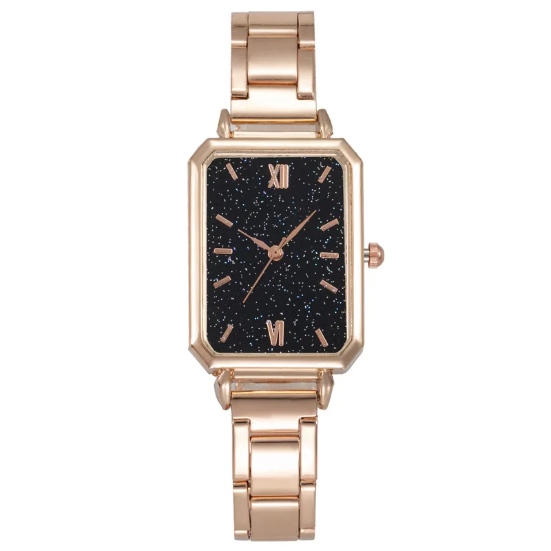 Light Luxury Small Green Watches Rose Gold Steel Band Watch Fashionable Minimalist Alloy Men's and Women's Quartz Wristwatches