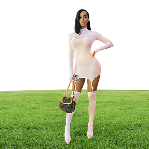 011908 Slim Solid Bodycon Garter Women Mini Dress with Stocking Long Sleeve Sexy Cbwear Party Dresses Autumn9764376