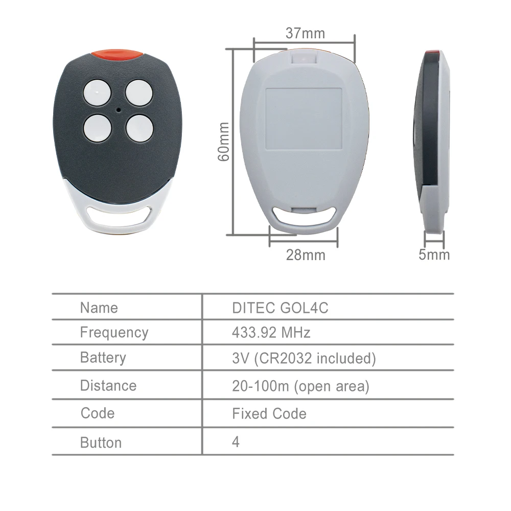 2 Types For Remote Ditec Entrematic Gol4C Fixed Code 433MHz new 2025 433.92 DitecGOL4C Garage Door Opener Remote Control Clone