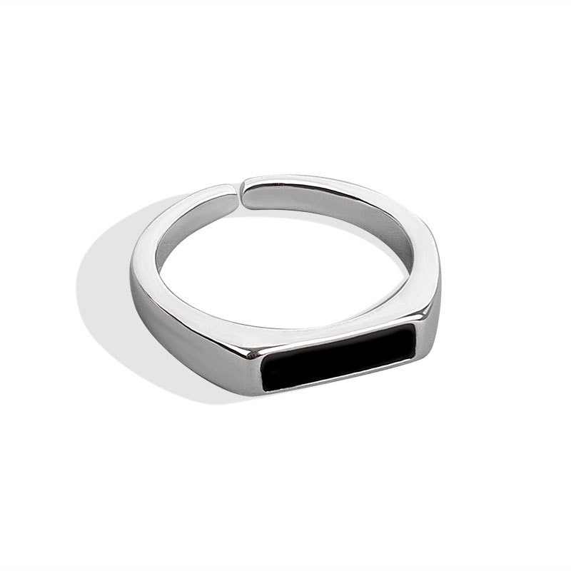 Silver Color Trendy Rings For Women Vintage Minimalist Handmade Black Stone Finger Jewelry Punk Hip-Hop Party Gifts