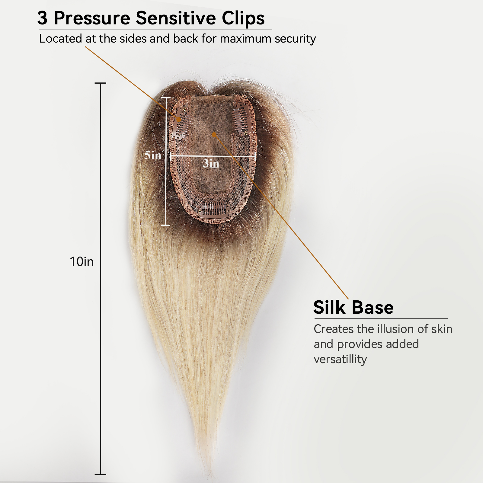 Straight Remy Human Hair Toppers with Bangs Toupee Hair Piece Silk Base Clip in Topper Top Hair for Hair Loss Women Ombre Blonde