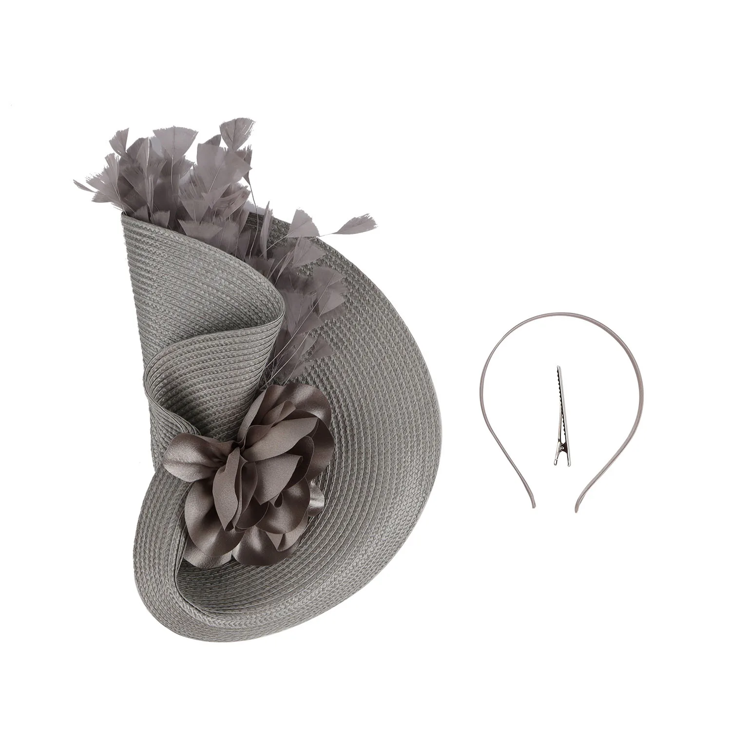 Elegant Flowers Exaggerated Tea Party Kentucky Derby Straw Hat With FeatherFascinator Big Pillbox Hat Headband for Cocktail