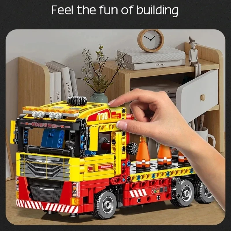 Technical City Flatbed Truck Building Blocks Remote Control Electric RC Car Urban Road Rescue Vehicle Bricks Model Toys For Boys