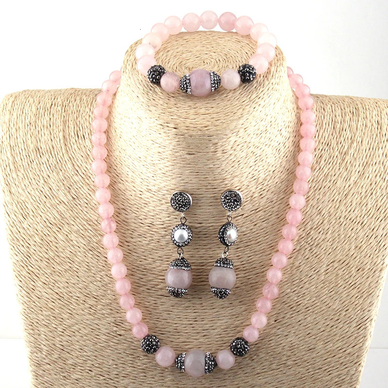 Free delivery fashionable Bohemian jewelry set natural stone chain bracelet handmade paved stone necklace bracelet 241031