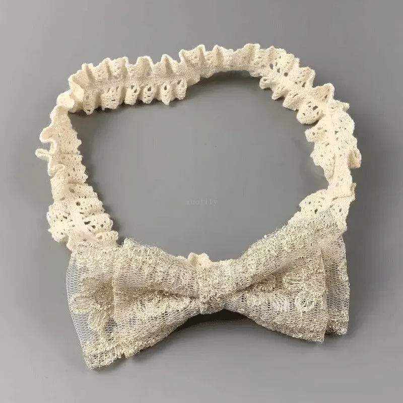 Kid White Lace Pearl Baby Headbands for Girl Cute Bowknot Hair Band Elastic Infant Turban Newborn Headwear Baby Hair Accessories