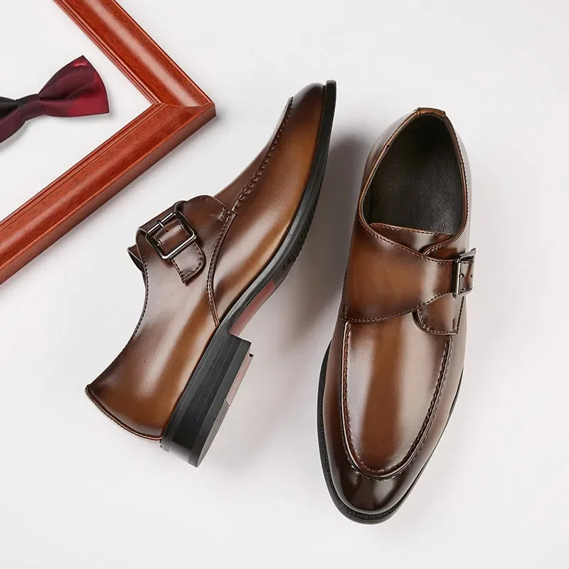 Fashionable classic business single button shoes for mens s formal dresses leather shoes for mens monks with shoes 241031