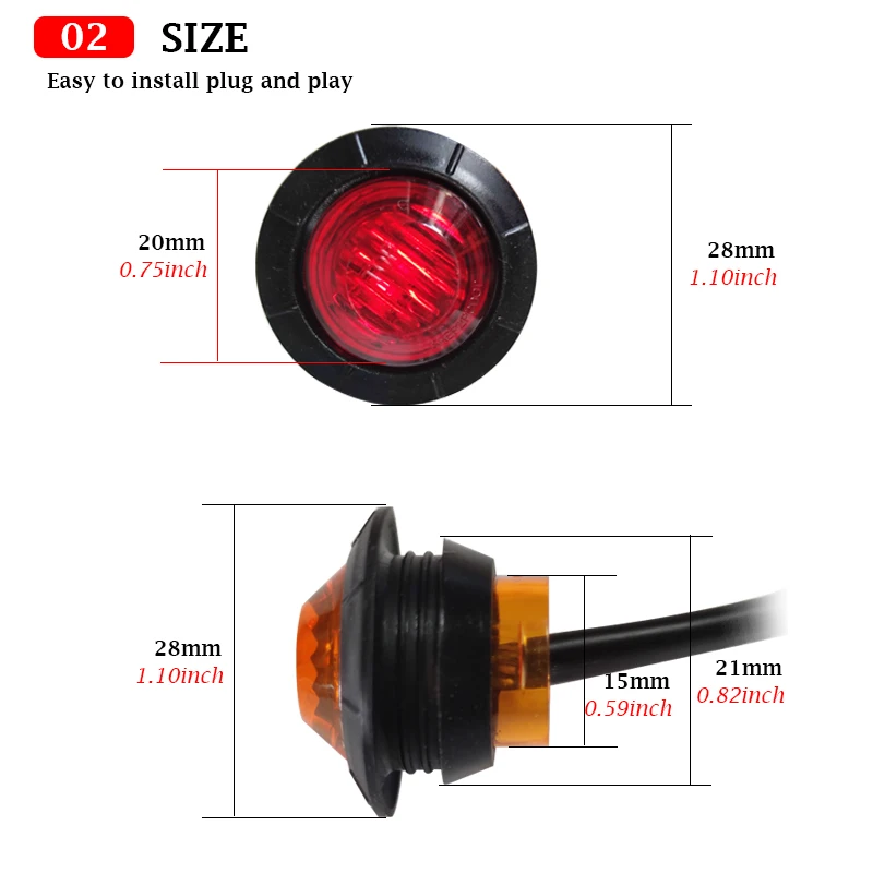 10PCS 12V 24V LED Side Marker Lights Car Light Front Grille Lamps Bumper Grill Hood Indicators Light for Truck Trailer Boat