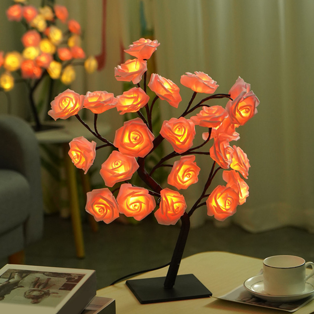 LED Rose Flower Tree Light USB Table Lamp Artificial Rose Bonsai Night Light Bedroom Atmosphere Lamp Xmas Valentine's Day Gift