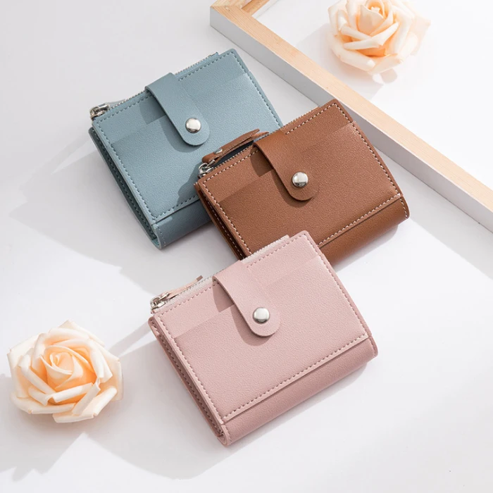Simple Wallets PU Leather Purse for Women Mini Hasp Solid Multi-Cards Holder Coin Short Wallets Slim Small Wallet Zipper Bags