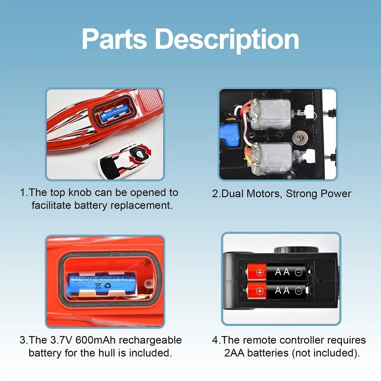 Rc Boat Remote Control Radio Control Boat 2.4G Double Motor High-Speed Speedboat Children's Race Boat Water Competitive Toys Kid