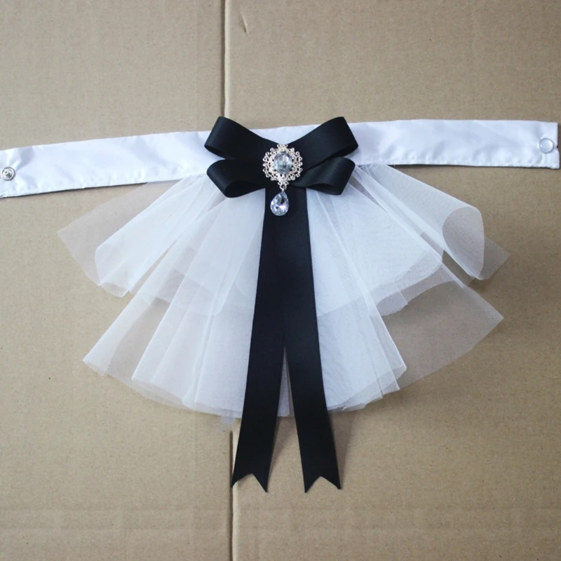 Womens Steampunk Colonial Jabot Necktie Victorian Layered Ruffle Mesh Tulle Neck Collar with Bowknot Costume Accessories