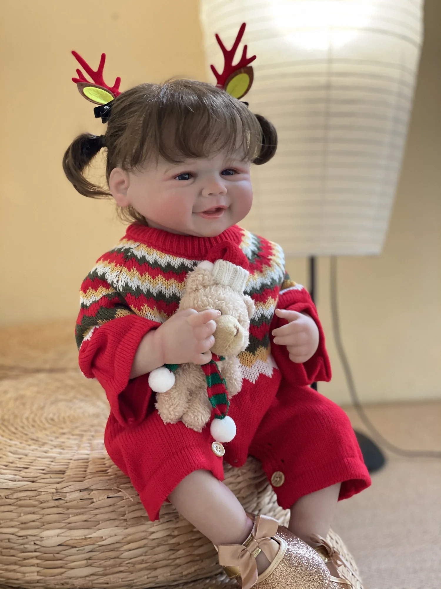 50cmVivienne Full Body Silicone Vinyl Bebe Reborn Girl With Rooted Hair Cute Christmas Outfits Handmade Lifelike Reborn Dolls