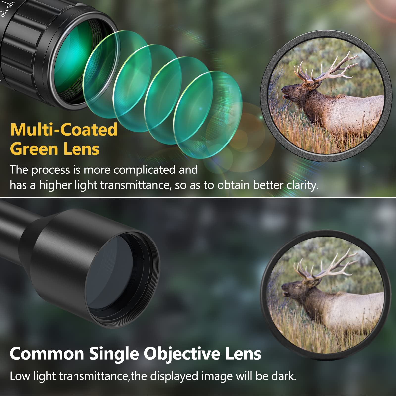 Rifle Scope 6-24x50 AOE Green Film Multi-coated Lens Red and Green Illuminated with Free 20MM Mount Hunting AO adjustmen
