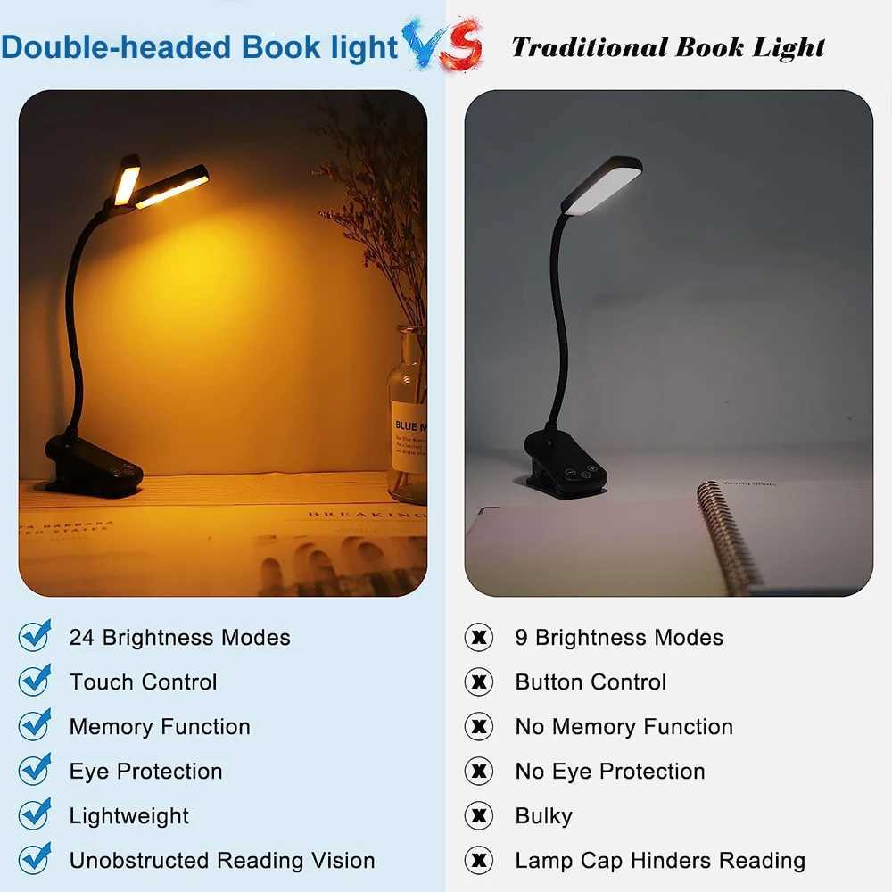 14 LED Clip On Book Light 3 Colors 8 Brightness Usb Rechargeable Night Light Portable Reading Light Book Lamp Mini Desk LampLX241102