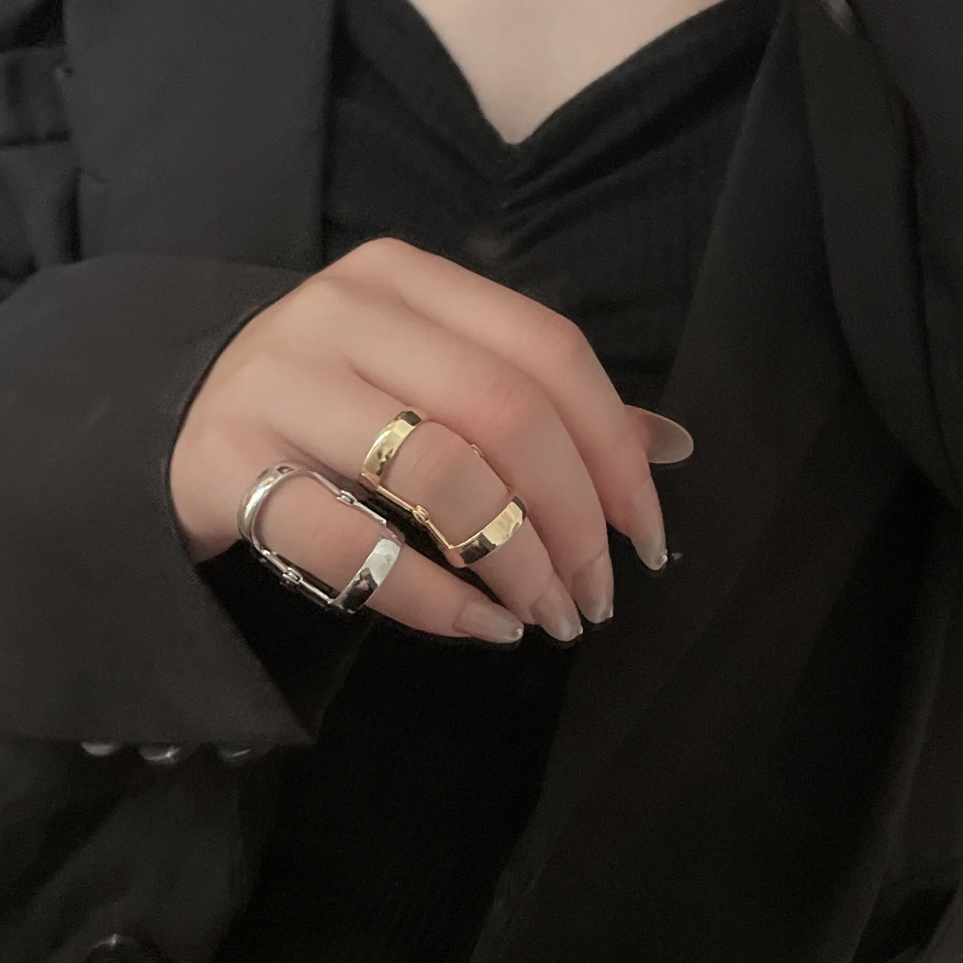 FFLACELL 2022 New Simple Vintage Geometric Bendable Metal Two Tone Ring Women Girls Party Jewelry Gift