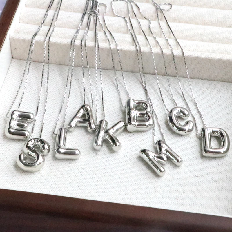 Silver Color Balloons 26 Initial Letter Pendant Necklace Personalized Alphabet Name Choker Necklace for Women Men Jewelry