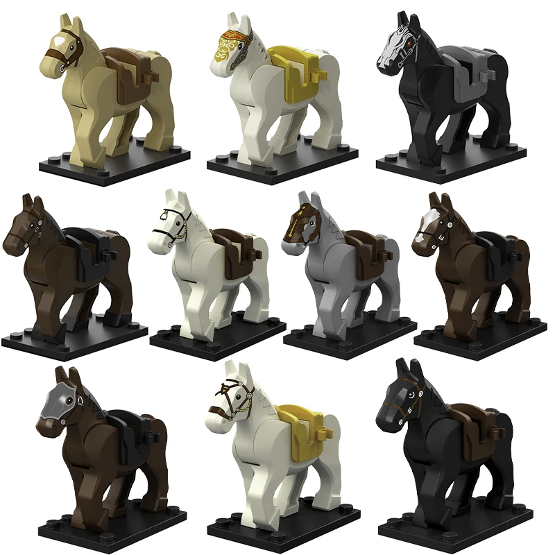 Moc Medieval War Horse Gray Wolf White Bear Elk Elephant Animal Model Kids Blocks Toys Gift For Boys Girls New Building Juguetes