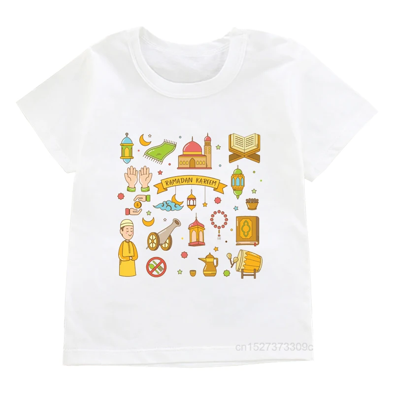 Boy/Girl Happy Ramadan Print Clothes Child T-shirt Eid Mubarak Kid Shirt Short Sleeve Toddler Islamic Muslim Holiday Gift Tees
