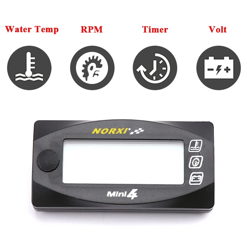 Motorcycles water temperature VoltageTime RPM Tachometer Norxi Mini 4 in 1 LED Digital Display Quad meter