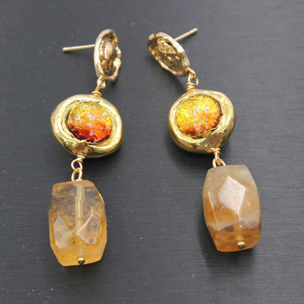 GG Natural Yellow Citric Acid Amber Moss Glass Necklace Scales Chromic Acid Quartz Pendant Bracelet Earring Set 241031