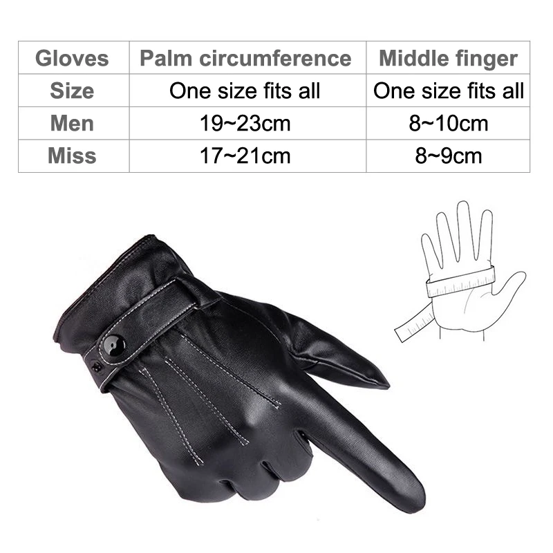Winter Gloves Faux Men Rabbit PU Leather Touch Screen Mittens Lady Female Outdoor Driving Warm Gloves smile