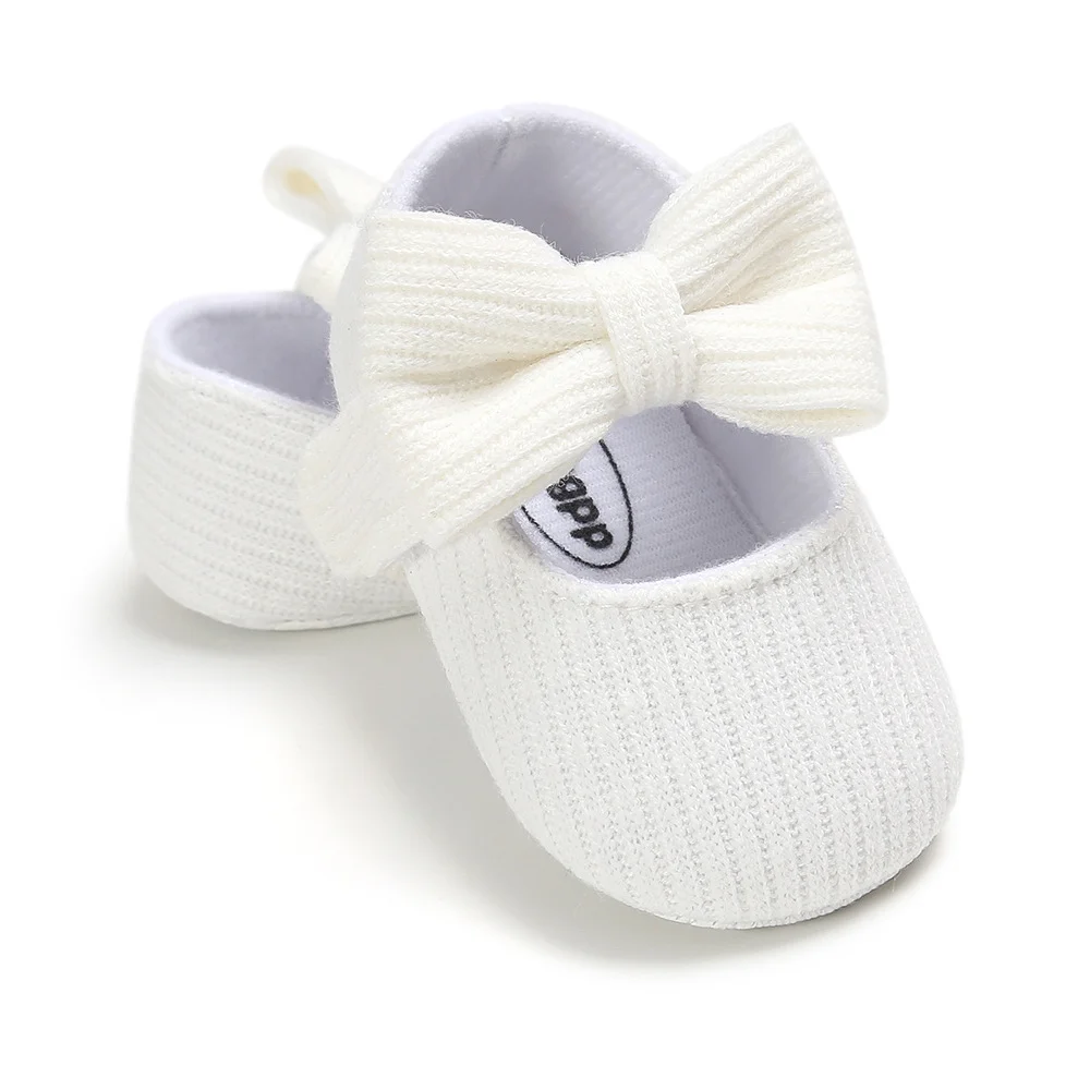 Baby Girl Shoes Knitted Knitting Soft Soles Non-slip Pink Flowers Bow Tie Infant Newborns Crib First Walkers Toddler Girl Shoes