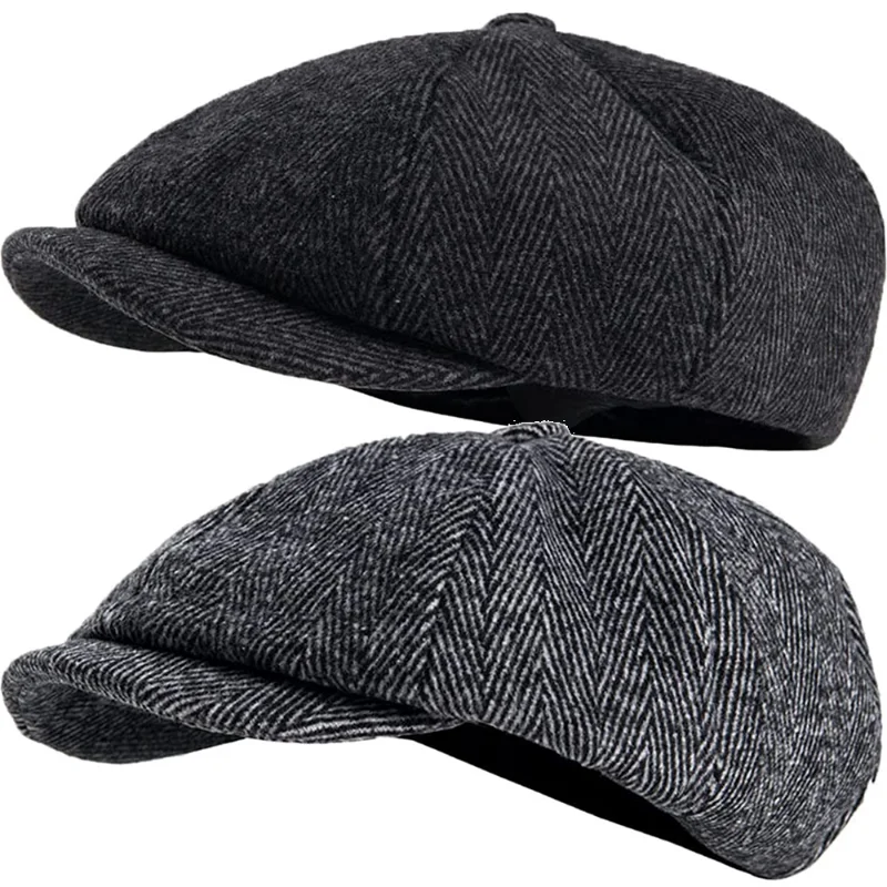 2023 Retro Newsboy Caps Men Octagonal Hats British Painters Hat Autumn Winter Berets Herringbone Flat Caps Hip Hop Berets Gorras
