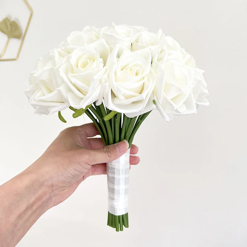 Bride Bouquet 2025 Wedding Accessories White Ivory Roses Silk new Flowers Artificial Groom Buttonhole Bridesmaids Mariage Bridal Bouquets