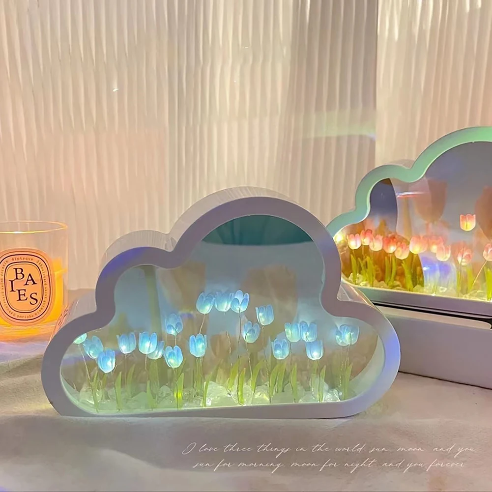 Tulip Cloud Lamp For Bedroom DIY Tulip Cloud Mirror Night Lights Ornaments For Home Decor Birthday Chirstmas Gifts