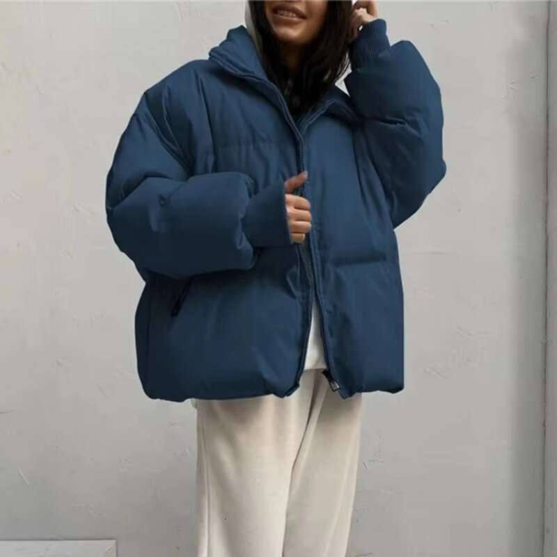 Autumn and winter women's designer solid color thick warm loose hooded zipper quilted jacket cotton coat, outdoor windbreaker jacket, jacket, whi