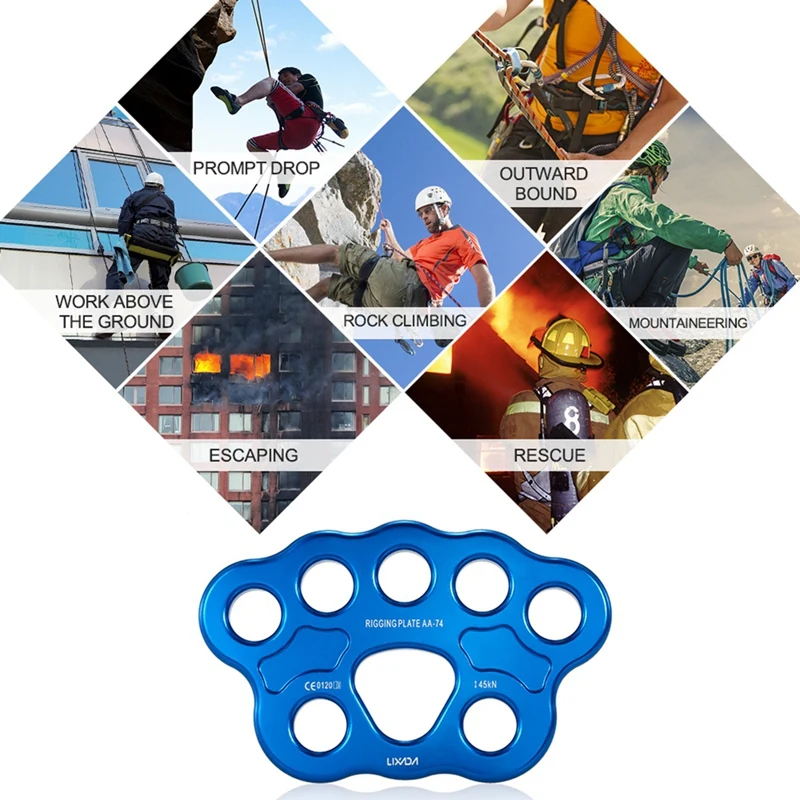 1 Piece 8 Holes Outdoor Paw Rigging Plate 45KN Rock Climbing Mountaineering Anchor Point Connector Gear Rigging Plate Blue