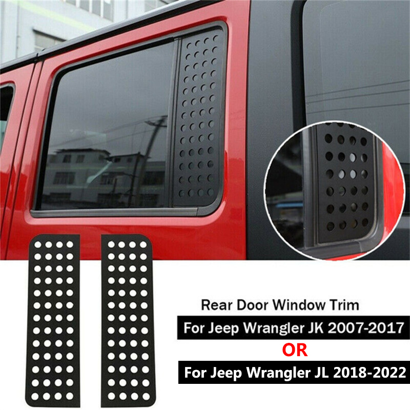 2PCS Aluminum Alloy Car Rear Door Window Glass Strip Panel Trim for Jeep Wrangler JK 2007-2017/JL 2018-2022