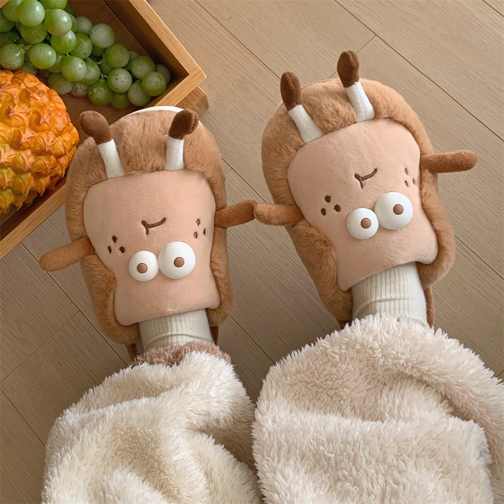 Personality Creative Cute stereo Toast slipper for Women Girls Ladies Fall/Winter Warm fur slide Furry plush mule Luxury women's shoes Flat slipp