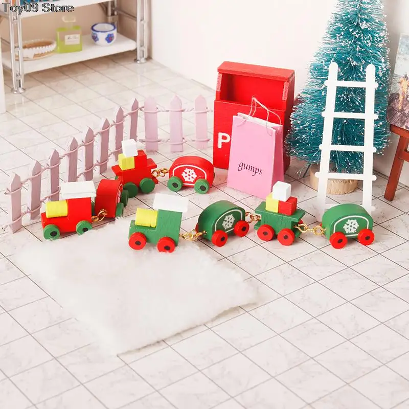 1:12 Miniature Christmas Snowflake Small Train Carriages Model DIY Dollhouse Decor For Kid Pretend Play Toy