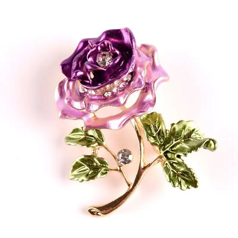 New Rose Flower Crystal Brooch for Women Rhinestone Bouquet Gold Color Scarf Metal Lapel Pin Scarf Badge Jewelry