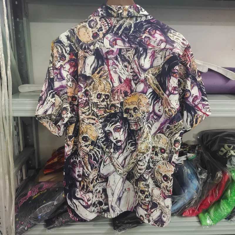 Men's T-Shirts New Tiger Pattern Wacko Maria Short sleeved Summer Mens and Womens Hawaiian Beach Casual Shirt J240402