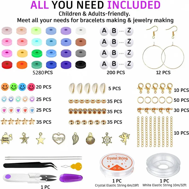 6000 Clay Beads, Soft Ceramic Pieces, Soft Ceramic Beads Set, Jewelry, Bracelet, Diy Accessories