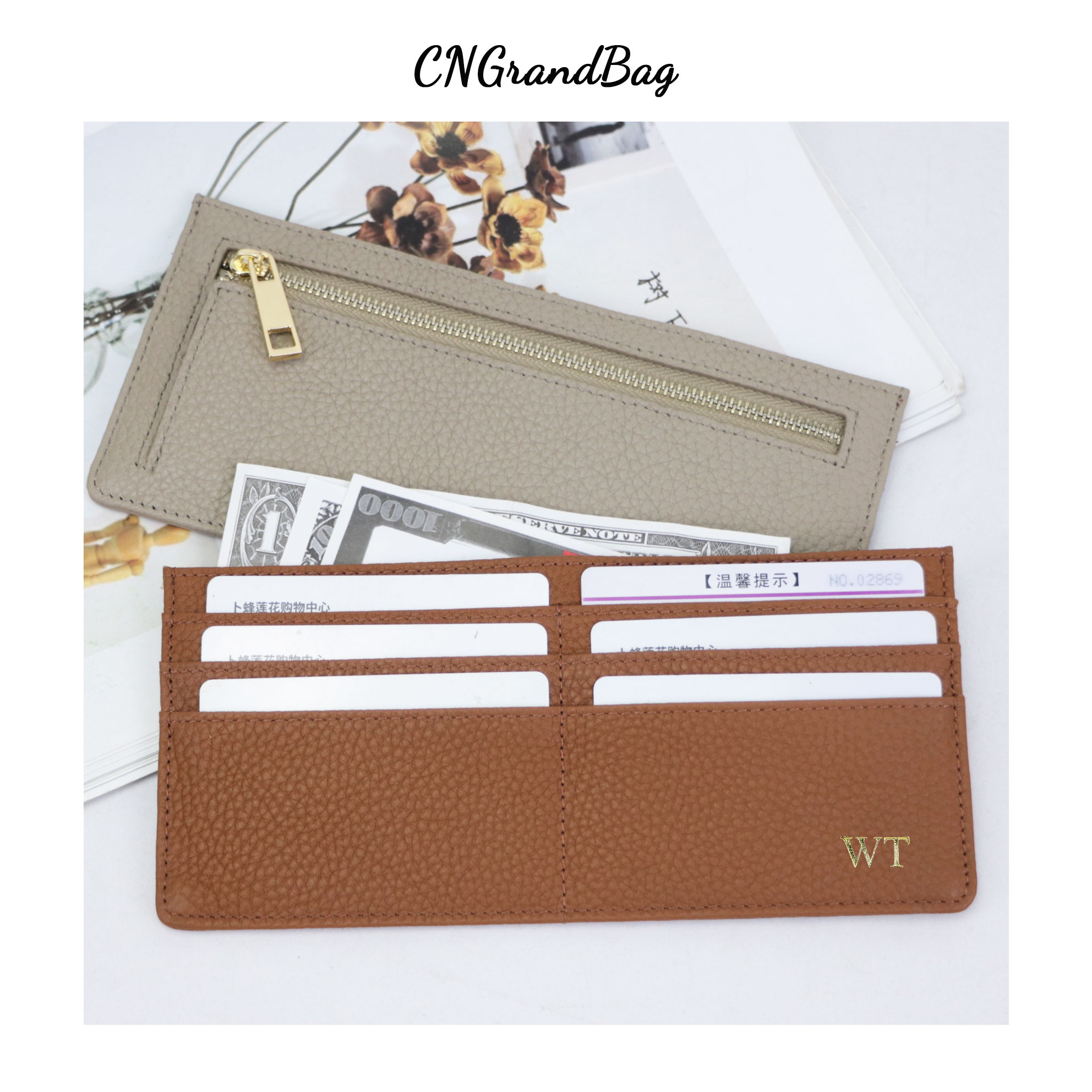 Genuine Leather Women Card Wallet Slim Flat Wallet Zip Purse Ultra Thin Leather Long Wallet Carteras Para Mujer Portfel Damski