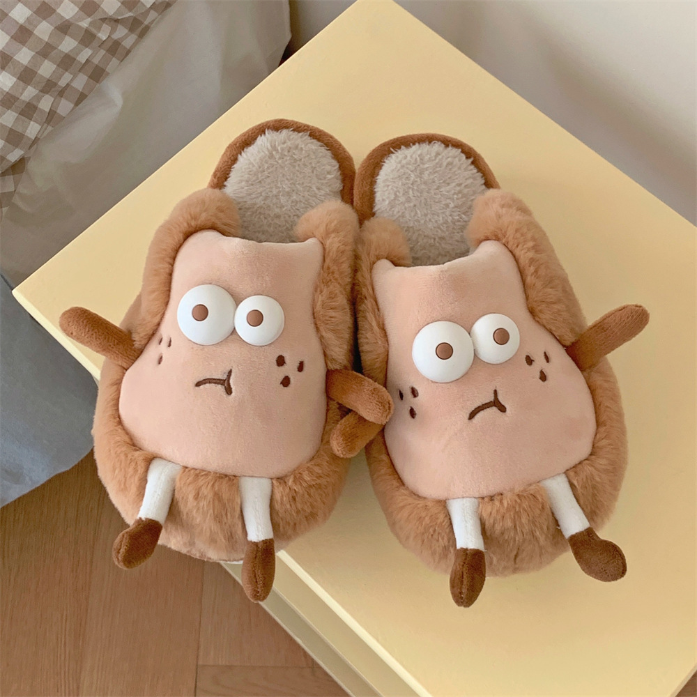 Personality Creative Cute stereo Toast slipper for Women Girls Ladies Fall/Winter Warm fur slide Furry plush mule Luxury women's shoes Flat slipp