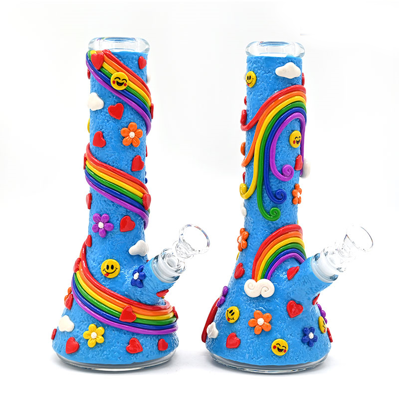 10in Polymer Clay Rainbow Glass Water Pipe,Glass Hookah,Glass Bong,Desktop Decoration,Handicraft Ornament For Festive Home Office Living Room,Smoking 