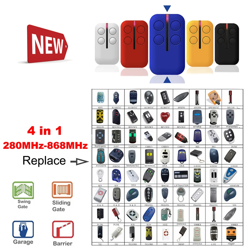 YNG600 MultiFrequency Garage Door Remote Control Duplicator 280MHz-868MHz Copy Gate Opener Garage Command Hand Transmitter