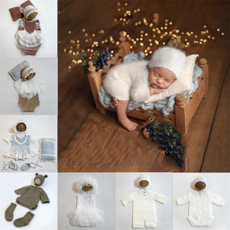 Lace Romper and Hat Set Lovely Newborn Baby Photography Props Infant Girls Bodysuit Shower Gift for 0-1 Months