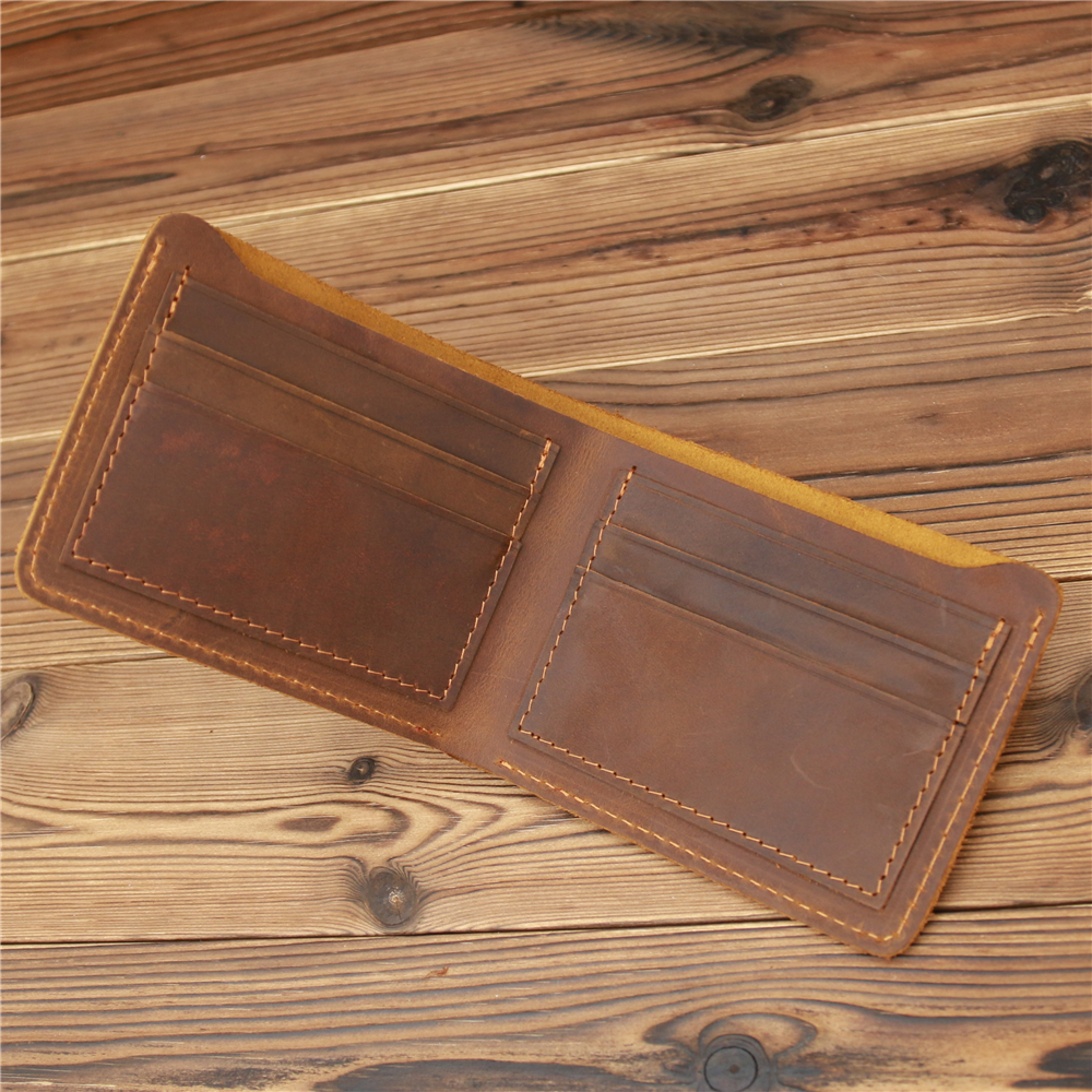 Genuine Crazy Horse Leather for Men Short Wallet Vintage Male Small Purse Luxury Brand Designer Man Credit Card Holder Wallets