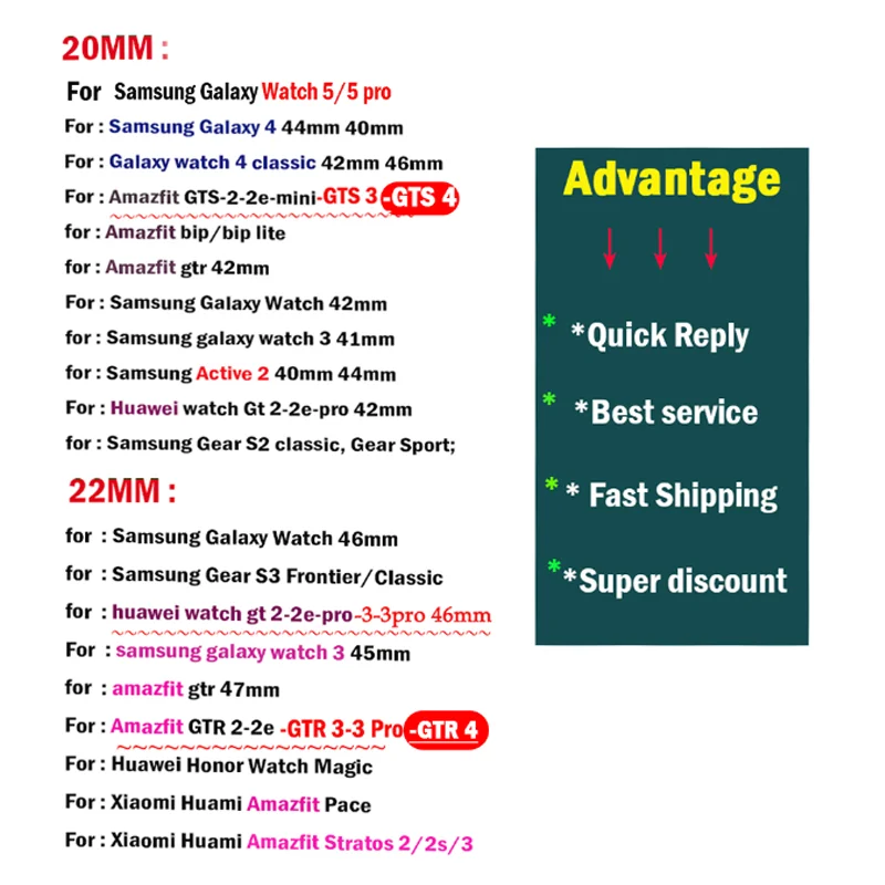 Silicone Strap For Samsung galaxy Watch 6 5 Pro/5/4/classic/Active 2 43mm sport bracelet amazfit gtr gts 4/3/2e/pro 20/22mm band