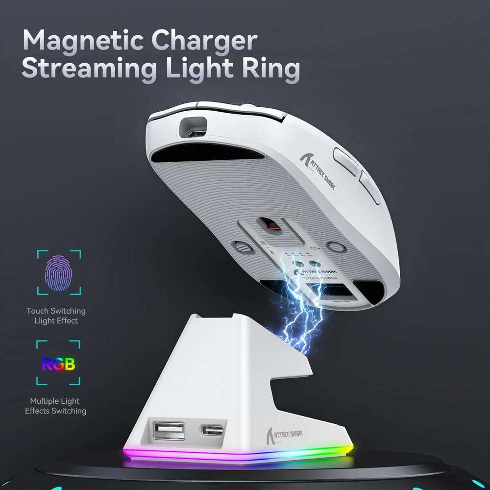 Attack Shark X6 Bluetooth Mouse,PixArt PAW3395,Tri-Mode Connection,RGB Touch Magnetic Charging Base,ro Gaming Mouse