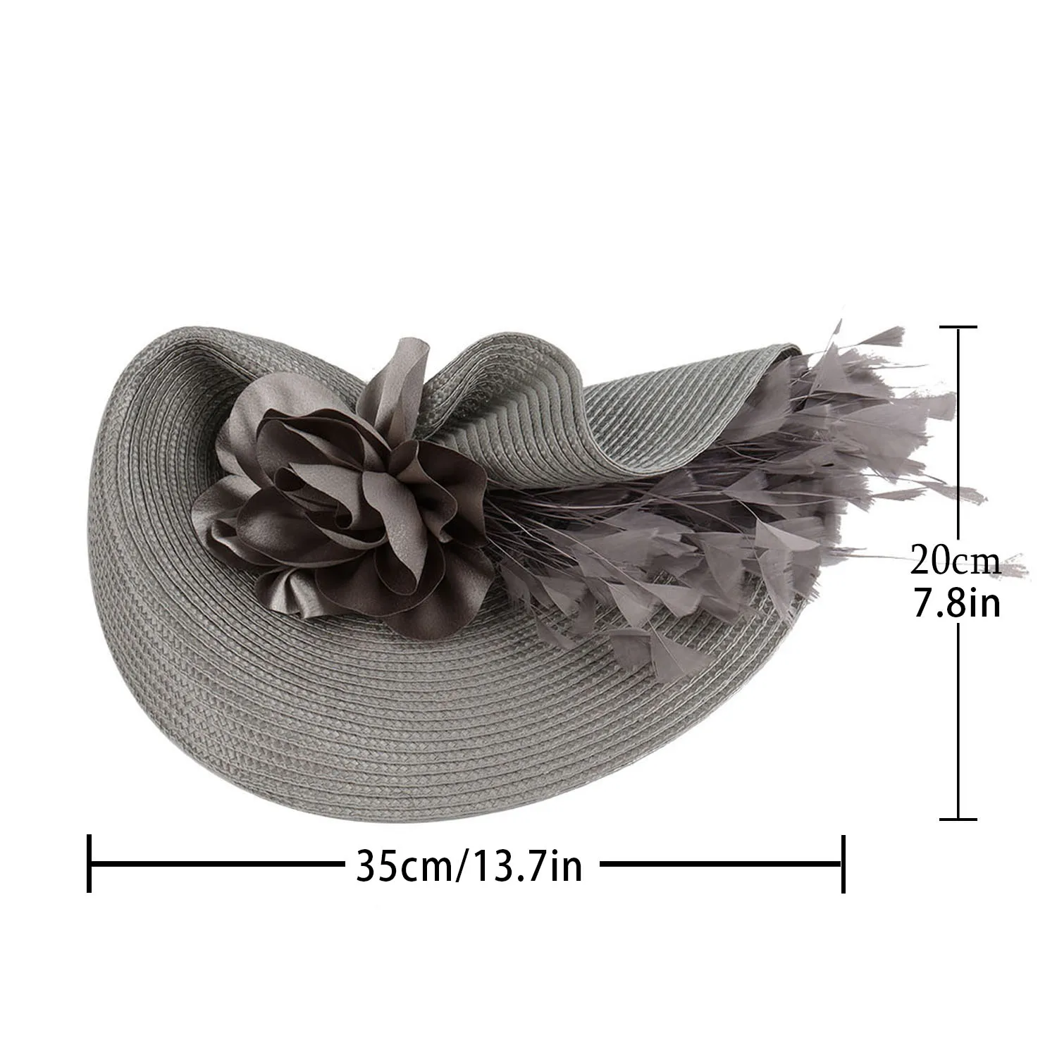 Elegant Flowers Exaggerated Tea Party Kentucky Derby Straw Hat With FeatherFascinator Big Pillbox Hat Headband for Cocktail